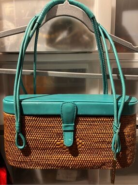 Elliott Lucca Teal Accent Woven Tote Bag